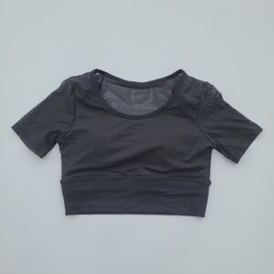 Pedigree Double Layered Mesh Crop Tee with Sports Bra Liner | Black